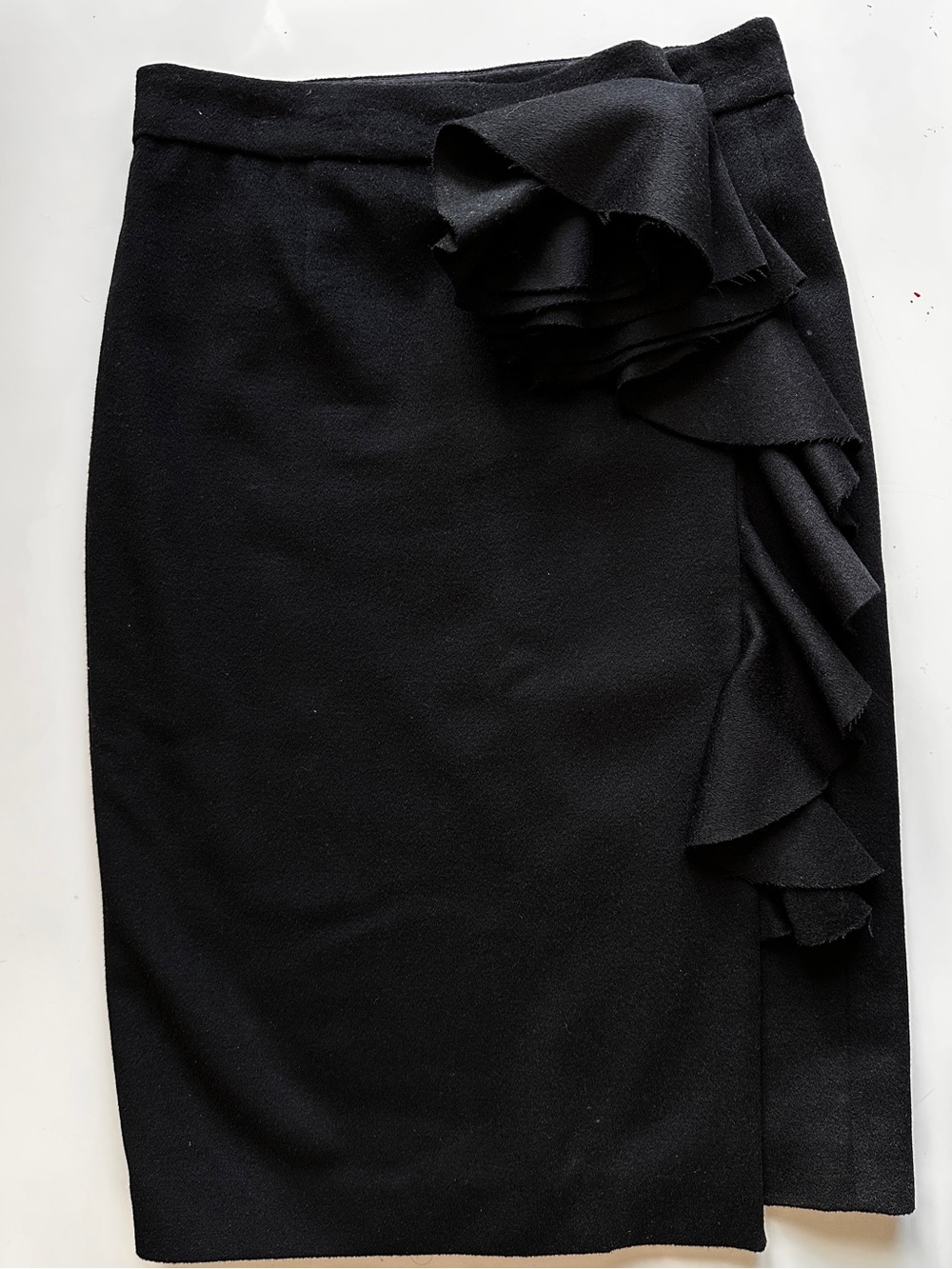Lela Rose Black Ruffle Pencil Skirt Size 4 - 90%‎ Wool Cashmere Quiet Luxury USA